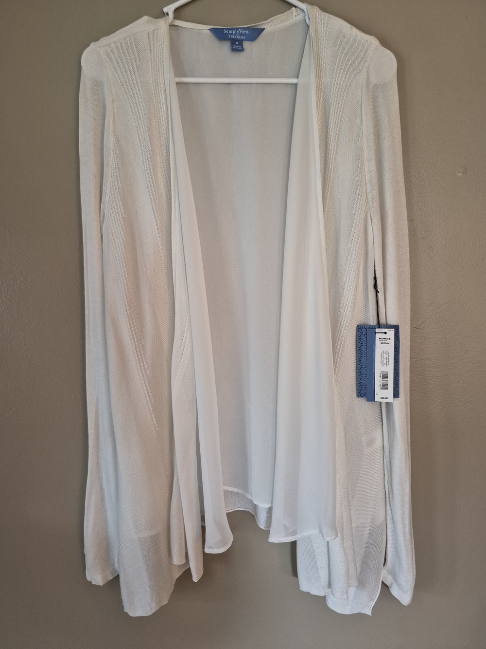 Simply Vera Wang Chiffon Flyaway Cardigan White Medium